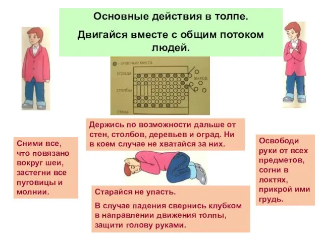 Сними все, что повязано вокруг шеи, застегни все пуговицы и молнии. Держись