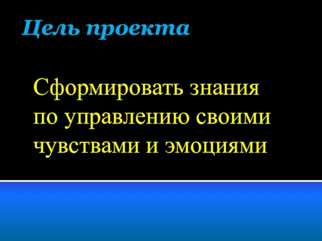 Цель проекта Сформировать знания по управлению своими чувствами и эмоциями