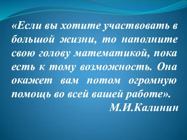 «Если вы хотите участвовать в большой жизни, то наполните свою голову математикой,