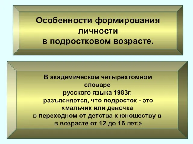 Особенности формирования личности в подростковом возрасте. В академическом четырехтомном словаре русского языка