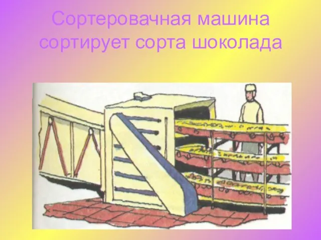 Сортеровачная машина сортирует сорта шоколада