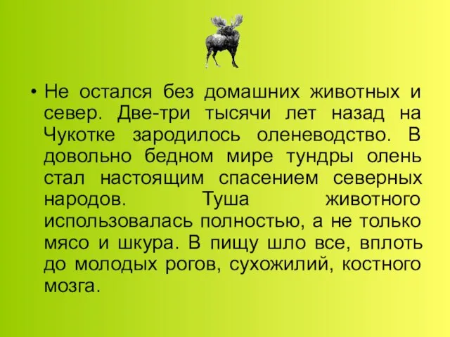 Не остался без домашних животных и север. Две-три тысячи лет назад на