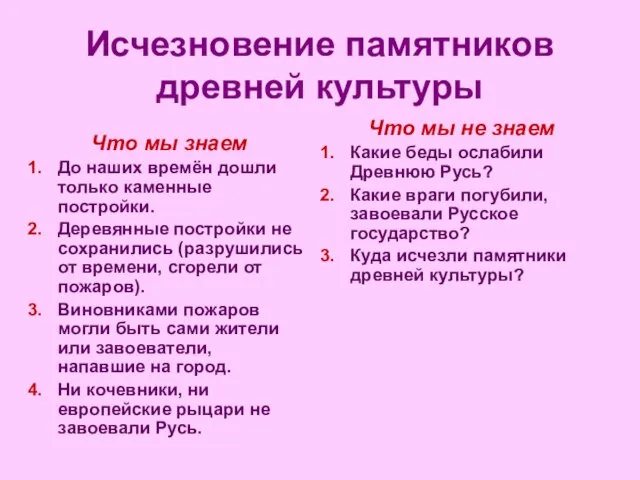 Исчезновение памятников древней культуры Что мы знаем До наших времён дошли только