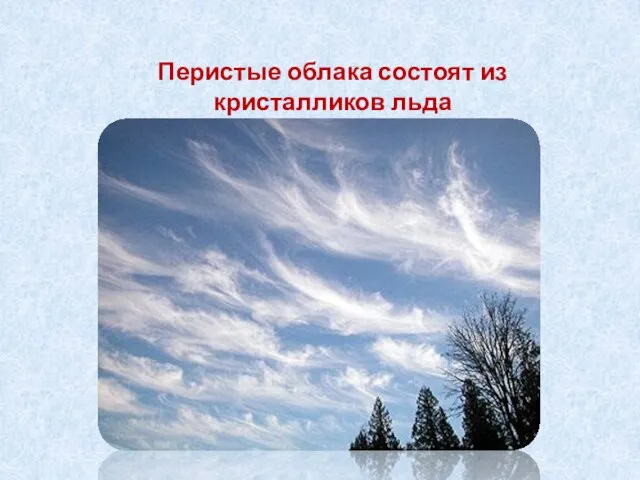 Перистые облака состоят из кристалликов льда и образуются на высоте 10-12 км