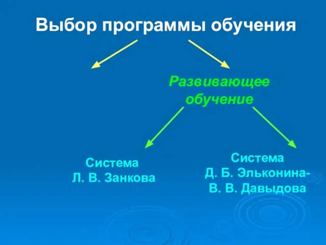 Выбор программы обучения Традиционное обучение Развивающее обучение Система Л. В. Занкова Система