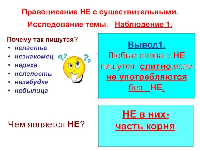 Правописание НЕ с существительными. Исследование темы. Наблюдение 1. Почему так пишутся? ненастье