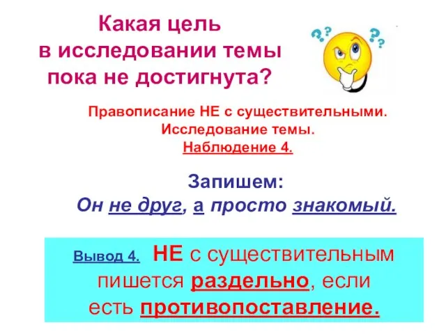 Какая цель в исследовании темы пока не достигнута? Вывод 4. НЕ с