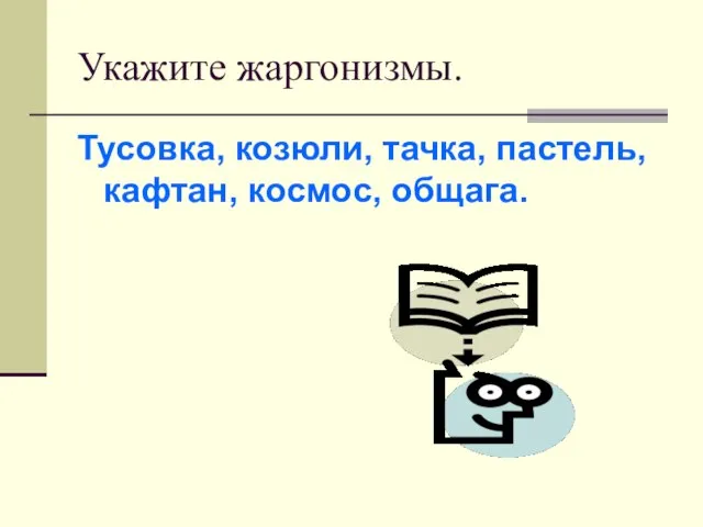 Укажите жаргонизмы. Тусовка, козюли, тачка, пастель, кафтан, космос, общага.