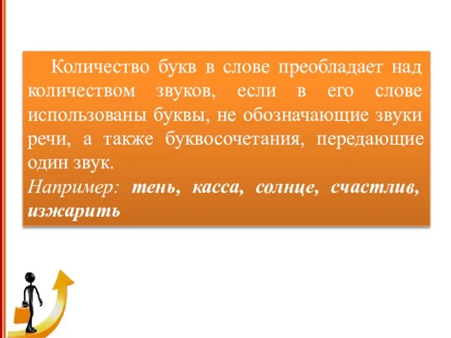 Количество букв в слове преобладает над количеством звуков, если в его слове