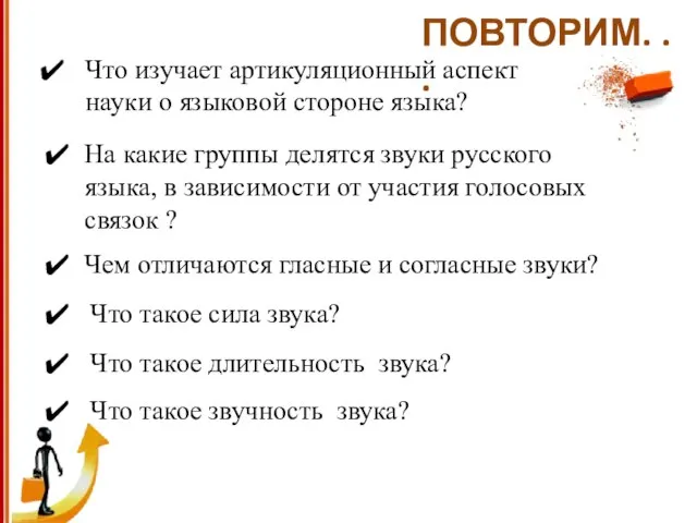 ПОВТОРИМ. . . Что изучает артикуляционный аспект науки о языковой стороне языка?