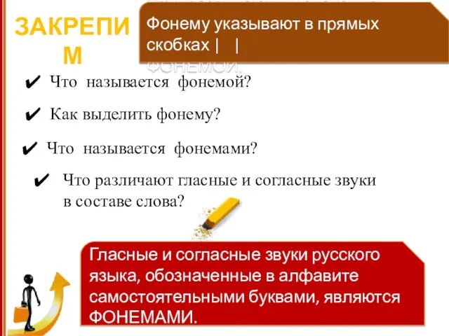 ЗАКРЕПИМ Что называется фонемой? Что различают гласные и согласные звуки в составе