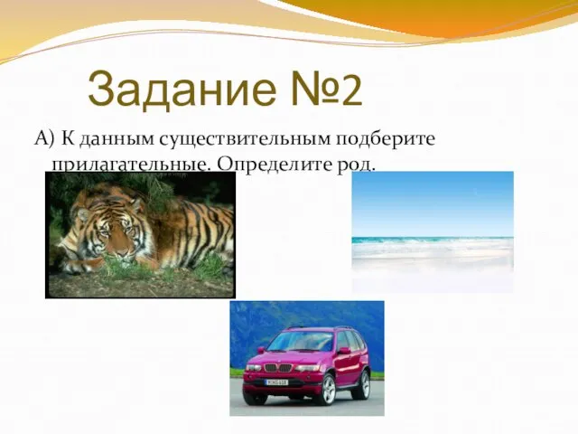 Задание №2 А) К данным существительным подберите прилагательные. Определите род.