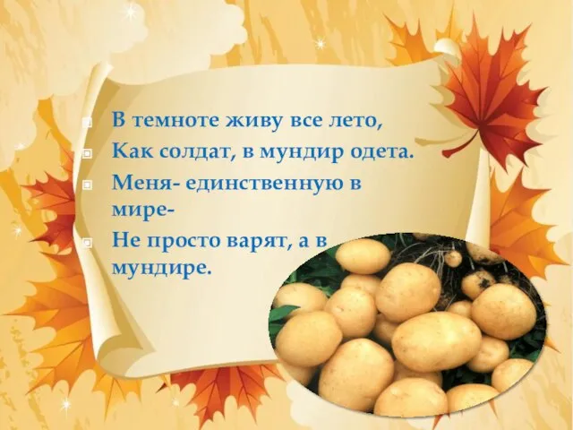 В темноте живу все лето, Как солдат, в мундир одета. Меня- единственную