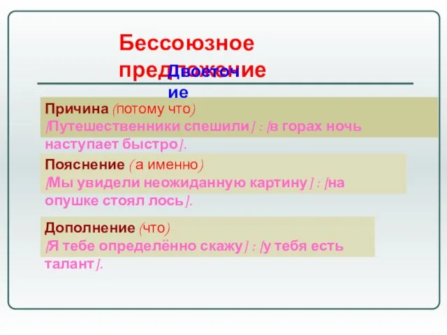 Бессоюзное предложение Дополнение (что) [Я тебе определённо скажу] : [у тебя есть