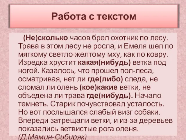 Работа с текстом (Не)сколько часов брел охотник по лесу. Трава в этом