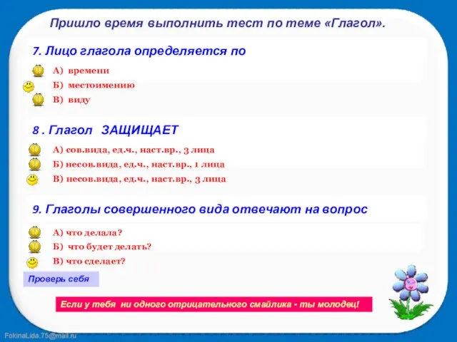 Проверь себя Если у тебя ни одного отрицательного смайлика - ты молодец!