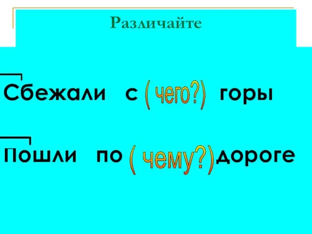 Различайте Сбежали с горы Пошли по дороге ( чего?) ( чему?)