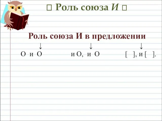 ? Роль союза И ? Роль союза И в предложении ↓ ↓