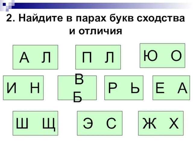 2. Найдите в парах букв сходства и отличия А Л И Н