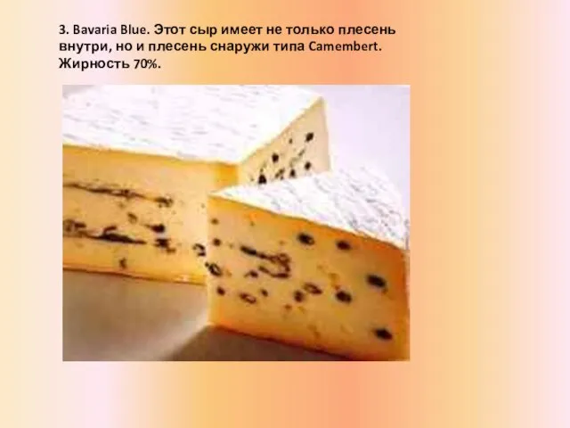 3. Bavaria Blue. Этот сыр имеет не только плесень внутри, но и