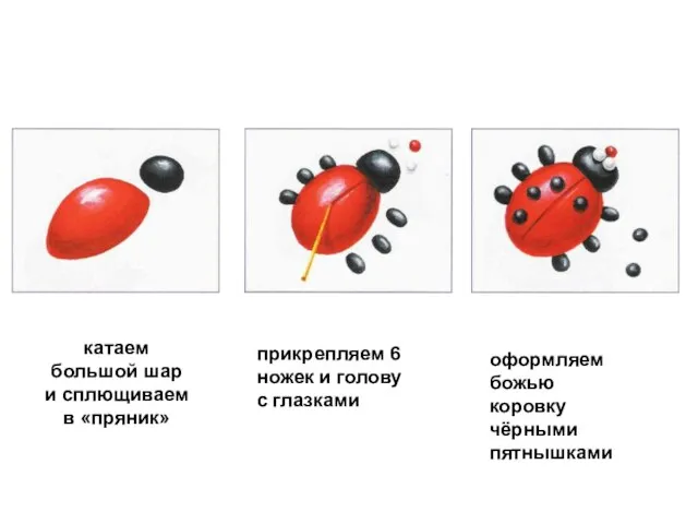 катаем большой шар и сплющиваем в «пряник» прикрепляем 6 ножек и голову
