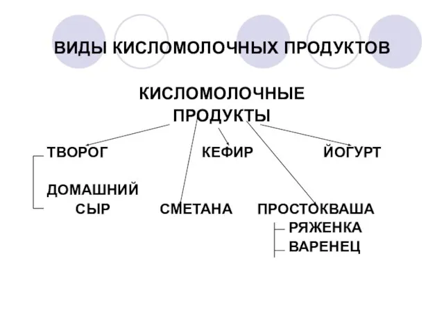 ВИДЫ КИСЛОМОЛОЧНЫХ ПРОДУКТОВ КИСЛОМОЛОЧНЫЕ ПРОДУКТЫ ТВОРОГ КЕФИР ЙОГУРТ ДОМАШНИЙ СЫР СМЕТАНА ПРОСТОКВАША РЯЖЕНКА ВАРЕНЕЦ