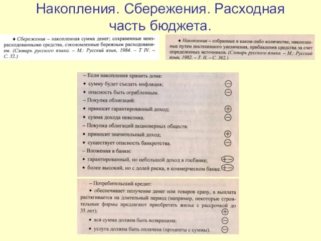 Накопления. Сбережения. Расходная часть бюджета.