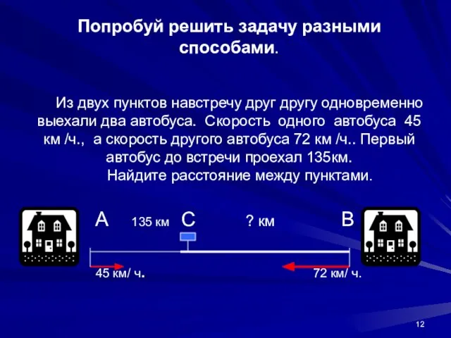 Попробуй решить задачу разными способами. Из двух пунктов навстречу друг другу одновременно