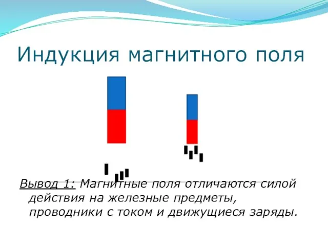 Индукция магнитного поля Вывод 1: Магнитные поля отличаются силой действия на железные