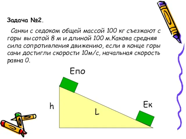 Задача №2. Санки с седоком общей массой 100 кг съезжают с горы