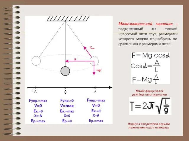 Вывод формулы для расчёта силы упругости Формула для расчёта периода математического маятника