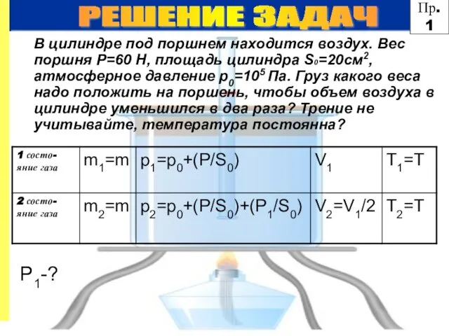 В цилиндре под поршнем находится воздух. Вес поршня Р=60 Н, площадь цилиндра