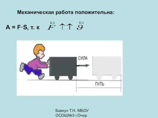 Бавкун Т.Н. МБОУ ОСОШ№3 г.Очер А = F·S, т. к Механическая работа положительна: