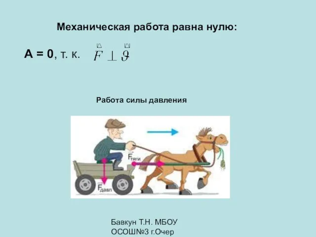 Бавкун Т.Н. МБОУ ОСОШ№3 г.Очер А = 0, т. к. Механическая работа