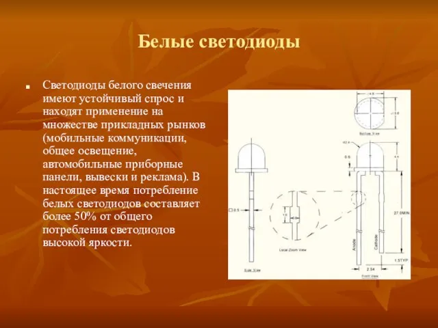 Белые светодиоды Светодиоды белого свечения имеют устойчивый спрос и находят применение на