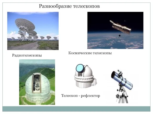 Разнообразие телескопов Радиотелескопы Космические телескопы Телескоп - рефлектор