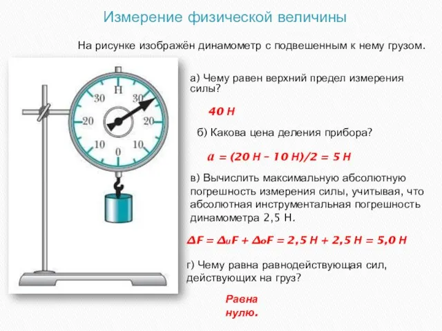 Измерение физической величины а) Чему равен верхний предел измерения силы? На рисунке