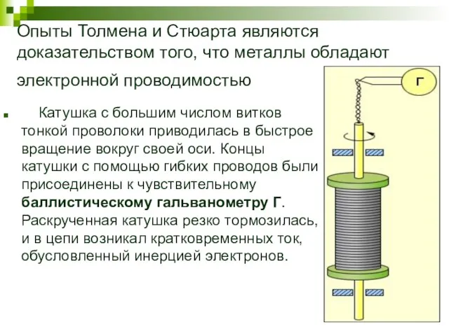 Опыты Толмена и Стюарта являются доказательством того, что металлы обладают электронной проводимостью