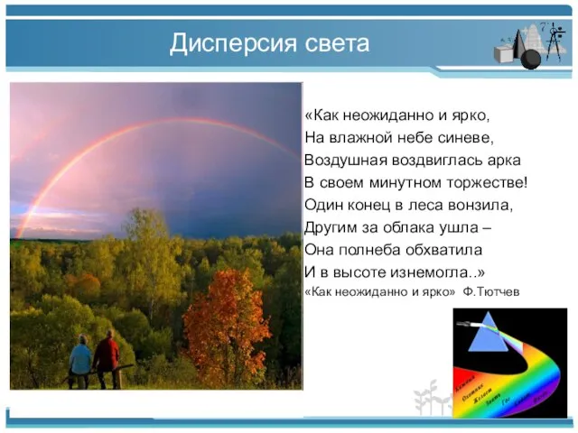 Дисперсия света «Как неожиданно и ярко, На влажной небе синеве, Воздушная воздвиглась