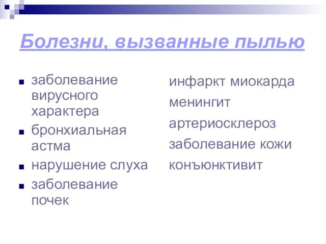 Болезни, вызванные пылью заболевание вирусного характера бронхиальная астма нарушение слуха заболевание почек