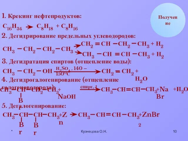 * Кузнецова О.Н. Br СН2 Получение 1. Крекинг нефтепродуктов: С16Н34 С8Н18 +