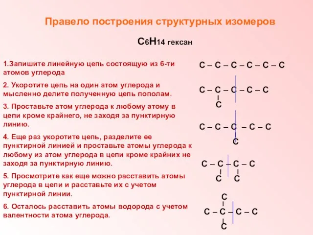 Правело построения структурных изомеров С – С – С – С –