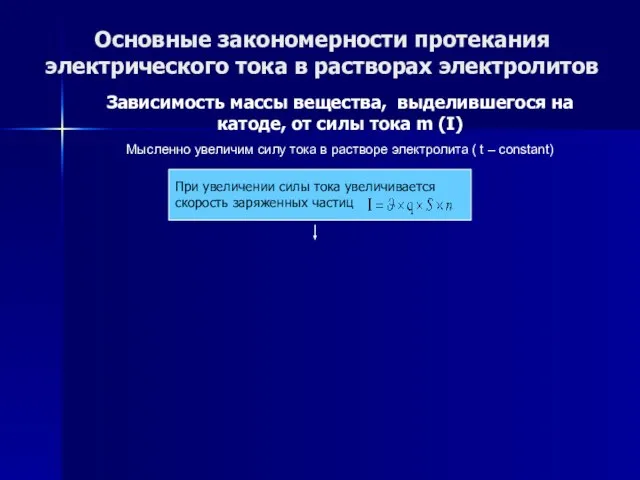 Основные закономерности протекания электрического тока в растворах электролитов Зависимость массы вещества, выделившегося