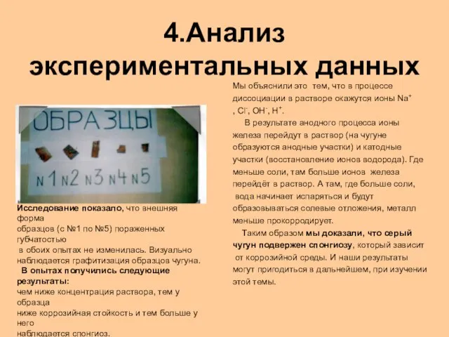 4.Анализ экспериментальных данных Мы объяснили это тем, что в процессе диссоциации в