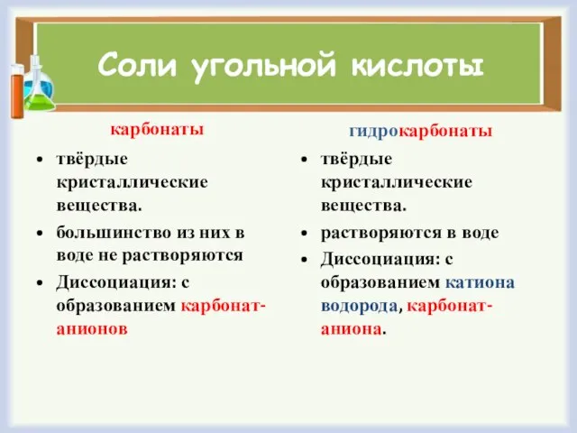 Соли угольной кислоты карбонаты твёрдые кристаллические вещества. большинство из них в воде