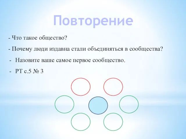 Повторение - Что такое общество? - Почему люди издавна стали объединяться в