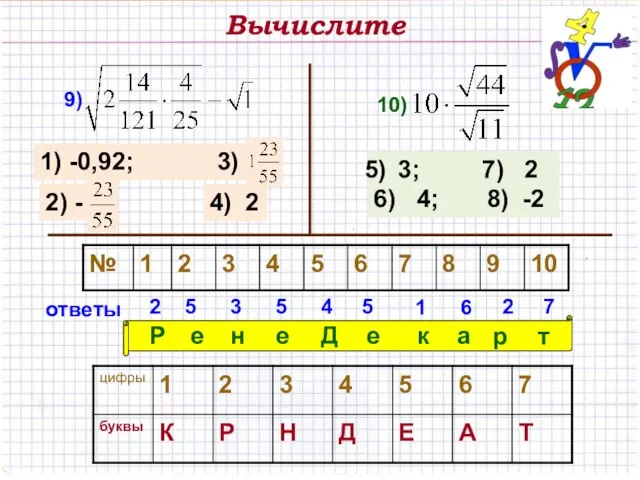 Вычислите 9) 1) -0,92; 3) 2) - 4) 2 10) 3; 7)