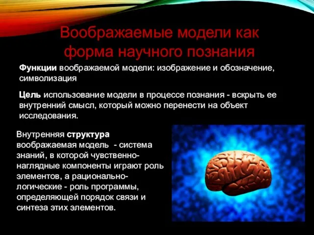 Воображаемые модели как форма научного познания Функции воображаемой модели: изображение и обозначение,