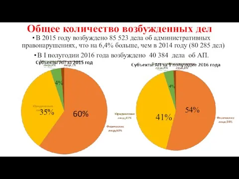 Общее количество возбужденных дел В 2015 году возбуждено 85 523 дела об