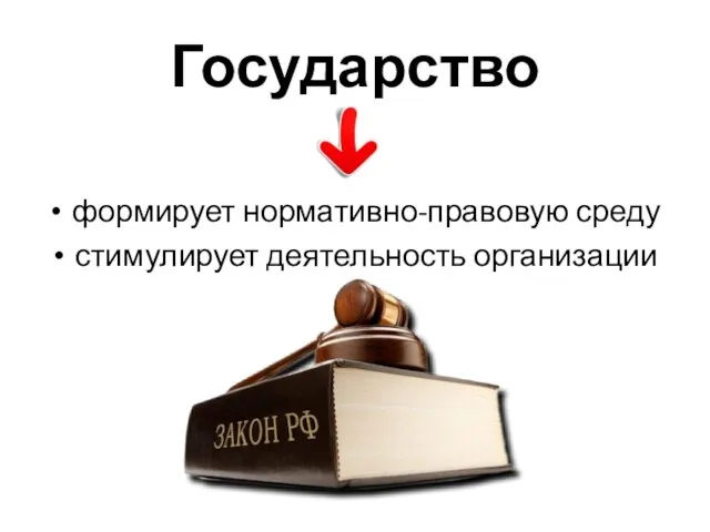 Государство формирует нормативно-правовую среду стимулирует деятельность организации